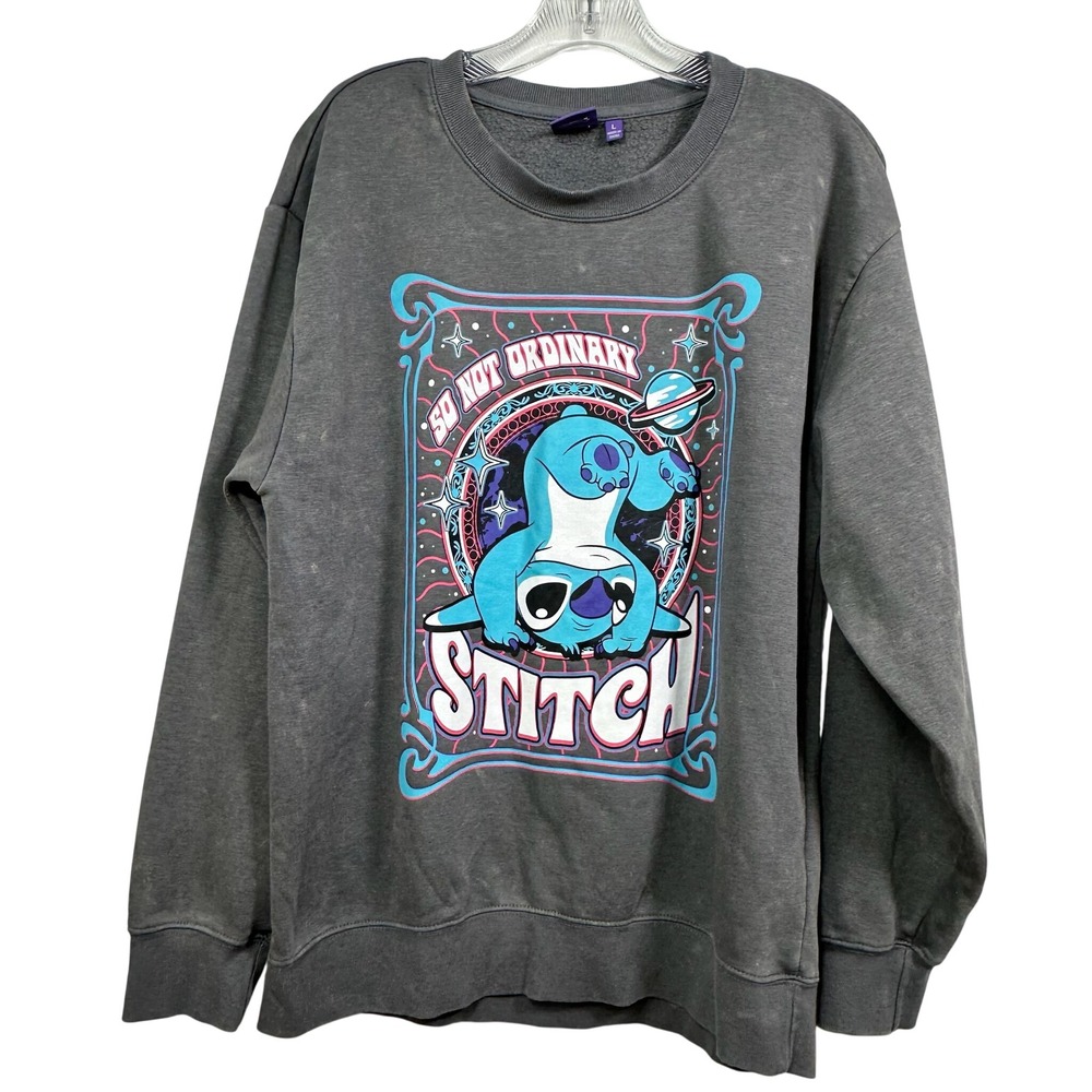 Disney Stitch So Not Ordinary Gray Mineral Wash Graphic Sweatshirt Large